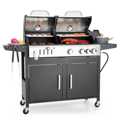 Captiva Designs Propane Gas Grill and Charcoal Grill Combo with Side Burner & Porcelain-Enameled Cast Iron Grate, Dual Fuel BBQ Grill for Outdoor Kitchen & Backyard Barbecue, 690 SQIN Cooking Area - CookCave