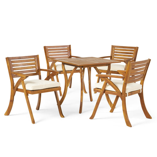 Christopher Knight Home Hermosa Acacia Wood Dining Set, 5-Pcs Set, Teak Finish - CookCave