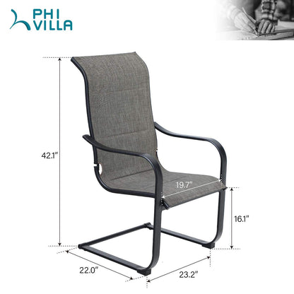 PHI VILLA Outdoor C-Spring Dining Chairs Set of 4, Patio Sling High Back Springy Chairs with Padded Textilene Fabric & Black Metal Frame, Durable and Strong for Patio, Porch, Deck, Yard - CookCave