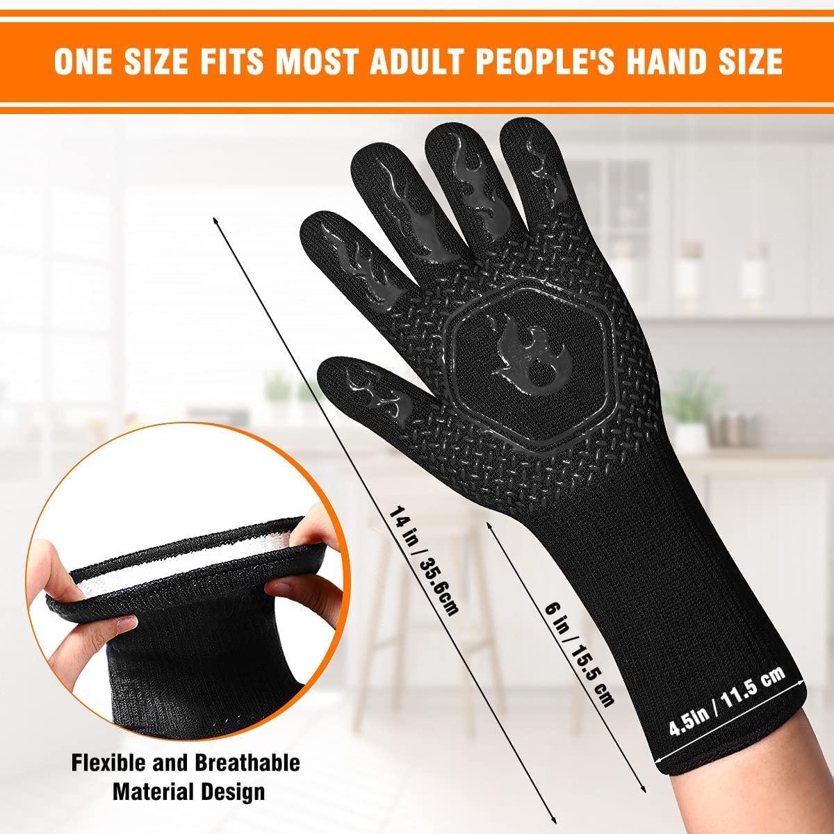 HAMITOR BBQ Grill Gloves Heat Resistant: 1472℉ High Temp Resistance Fireproof Glove for Grilling Smoking Barbecue - Washable Long Oven Mitts Extreme Hot Proof Mittens for Kitchen Cooking Baking - CookCave