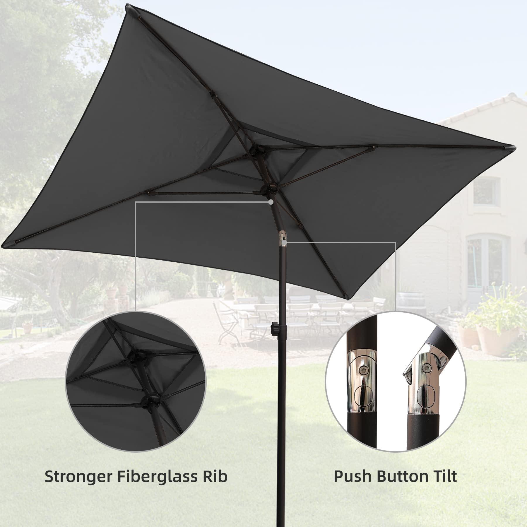 AMMSUN 6.5 x 4.5ft Rectangular Patio Umbrella Outdoor Table Umbrella Steel Pole and Fiberglass Ribs, Grey - CookCave