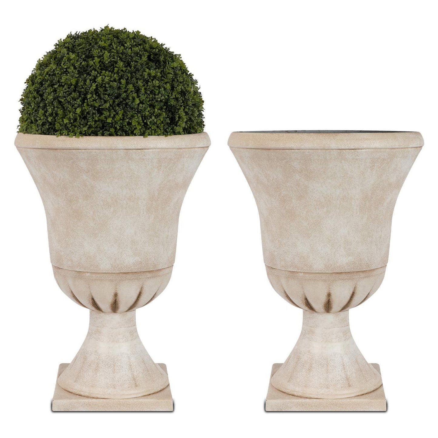 Worth Garden Plastic Urn Planters for Outdoor Plants, Tree 22'' Tall 2 Pack Round Classic Resin Flower Pots Indoor Beige Traditional Front Porch 15 in Dia. Large Imitation Stone Decorative Patio Deck - CookCave