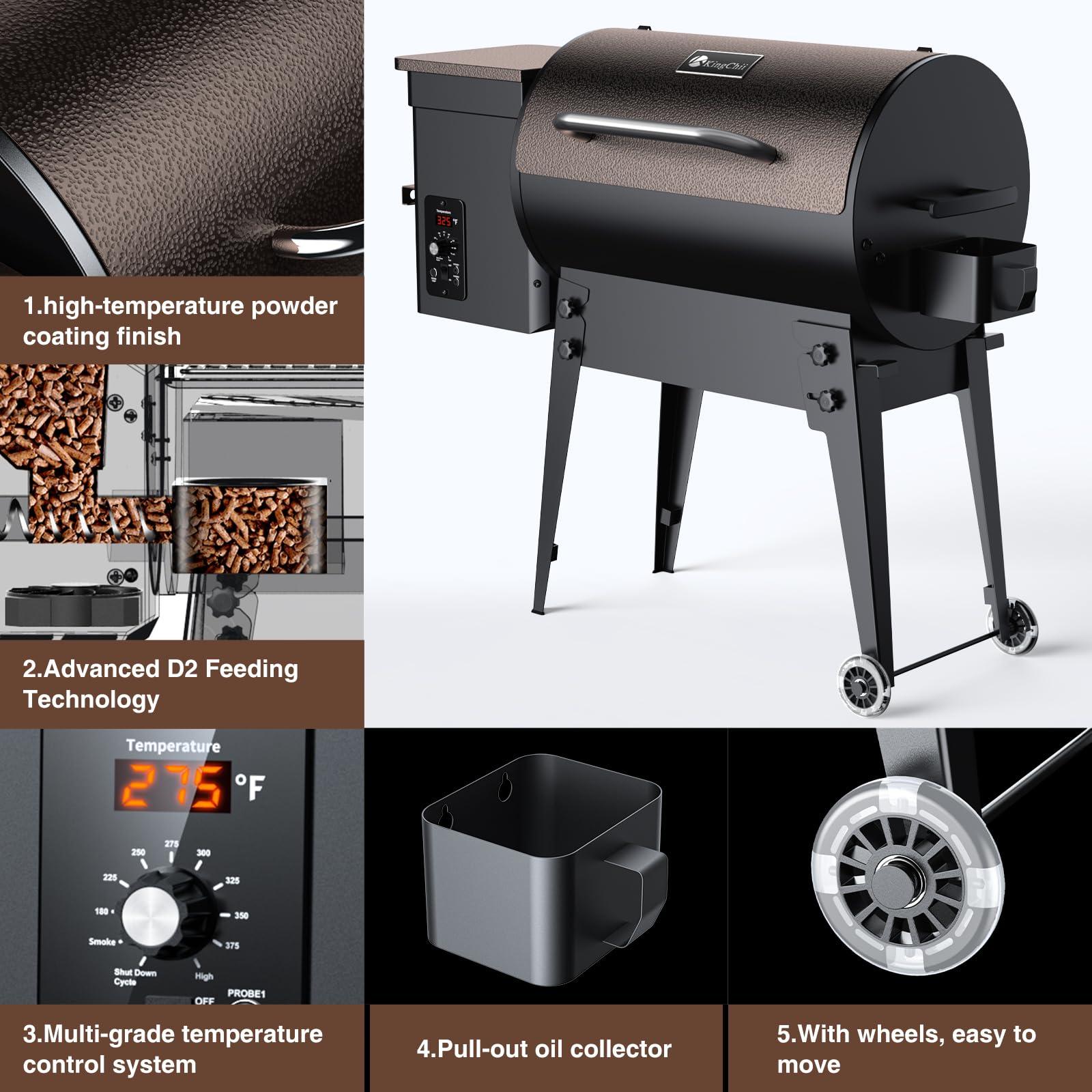 KingChii 2023 Upgrade Portable Wood Pellet Grill Multifunctional 8-in-1 BBQ Grill with Automatic Temperature Control Foldable Leg for Backyard Camping Cooking Bake and Roast, 456 sq in Bronze - CookCave