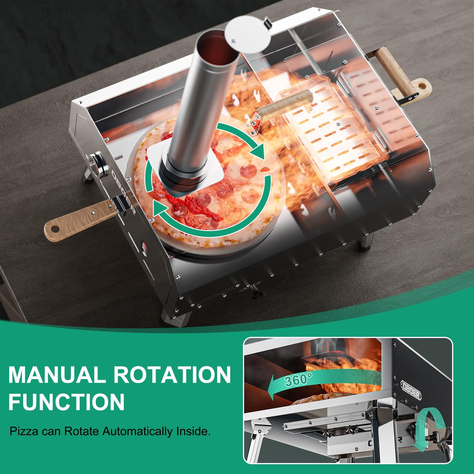 LILYPELLE Pizza Oven Outdoor,16/inch Multi-Fuel Rotatable Pizza Ovens,Portable Stainless Steel Wood Fired and Gas Pizza Oven,Pizza Maker with Built-in Thermometer, Pizza Cutter, Carry Bag Noble Black - CookCave