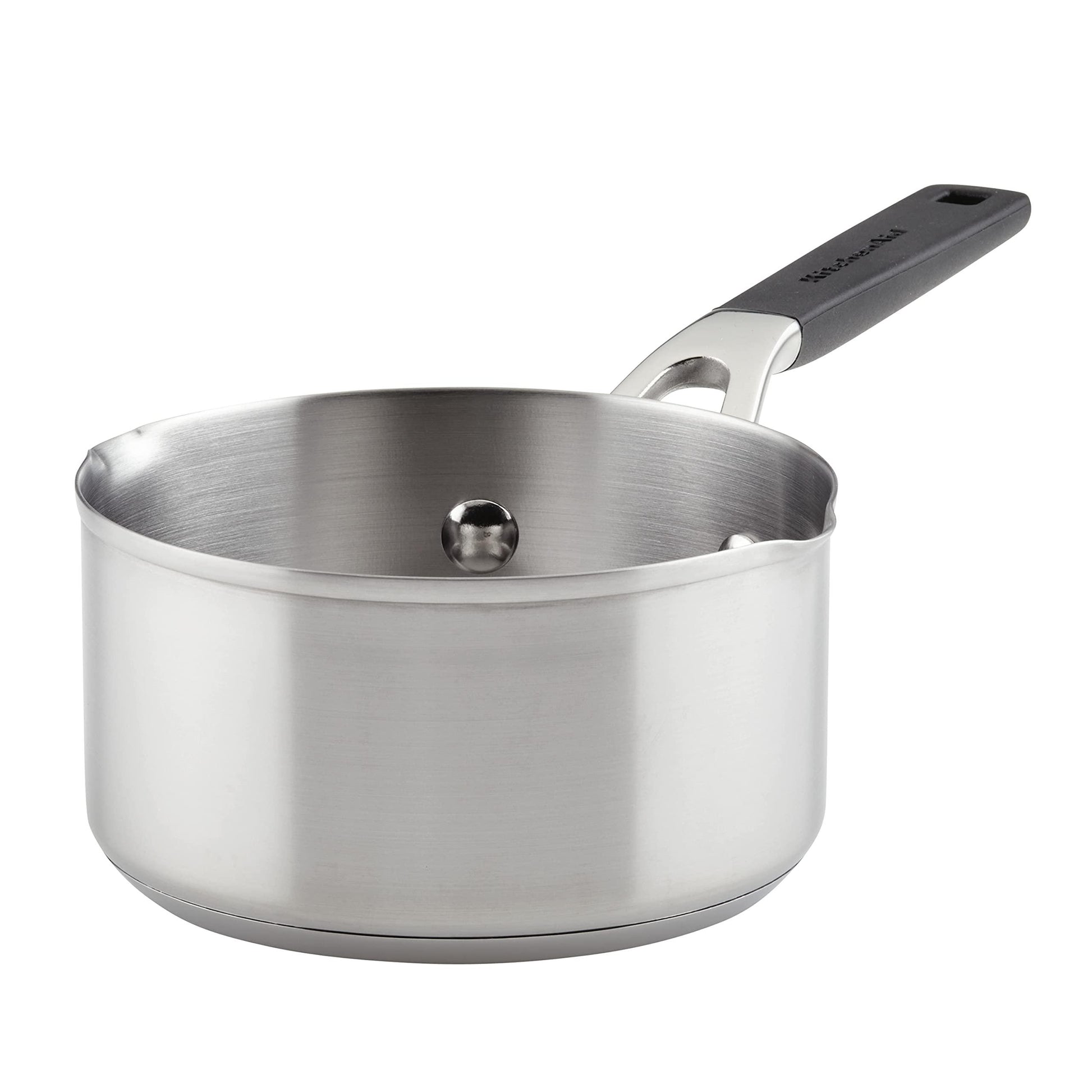 KitchenAid Saucepan with Pour Spouts, 1 Quart, Brushed Stainless Steel - CookCave