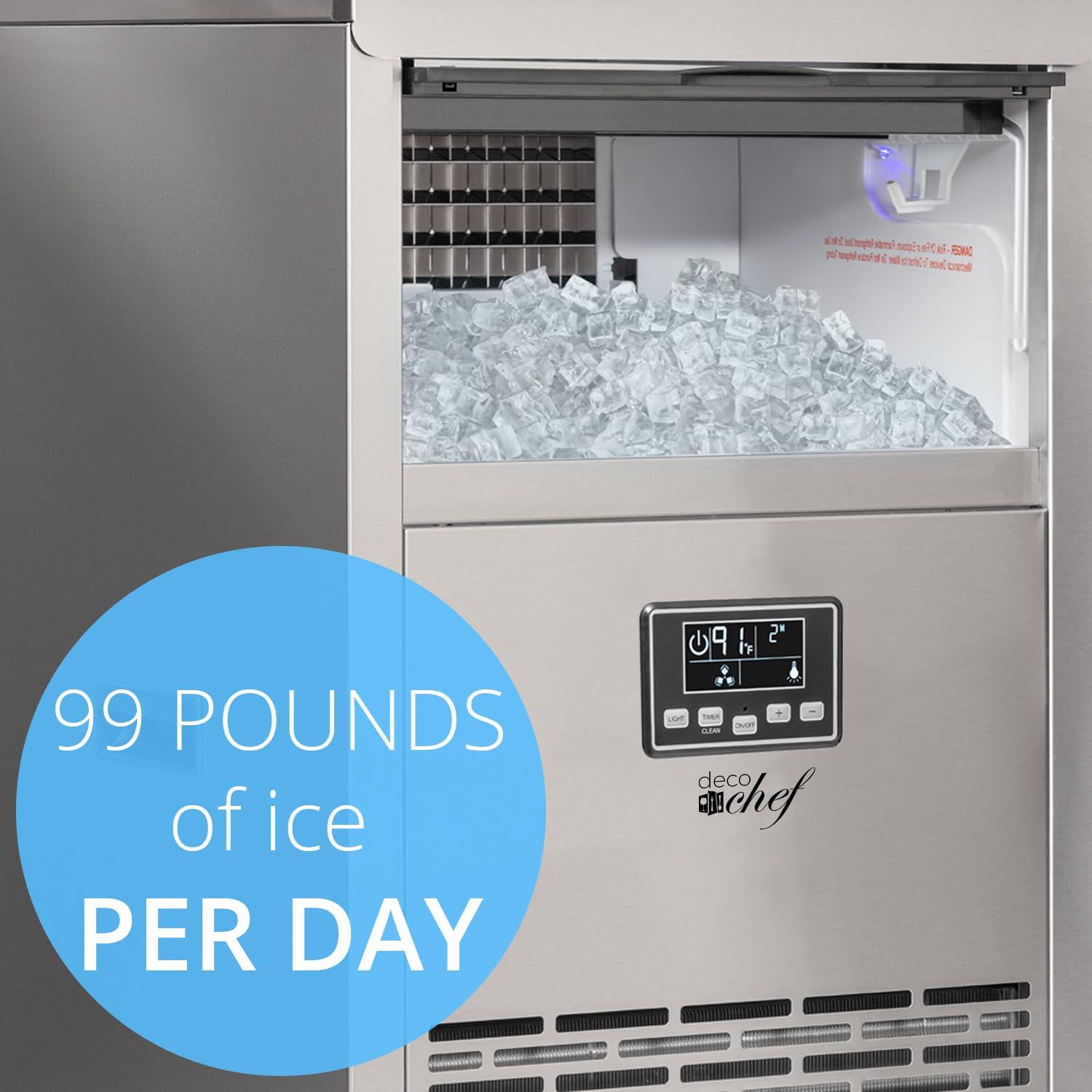 Deco Chef Commercial Ice Maker 99lb Every 24 Hours 33lb Storage Capacity Stainless Steel Great for Hotels, Restaurants, Bars, Homes, Offices Includes Connection Hoses and Ice Scoop - CookCave