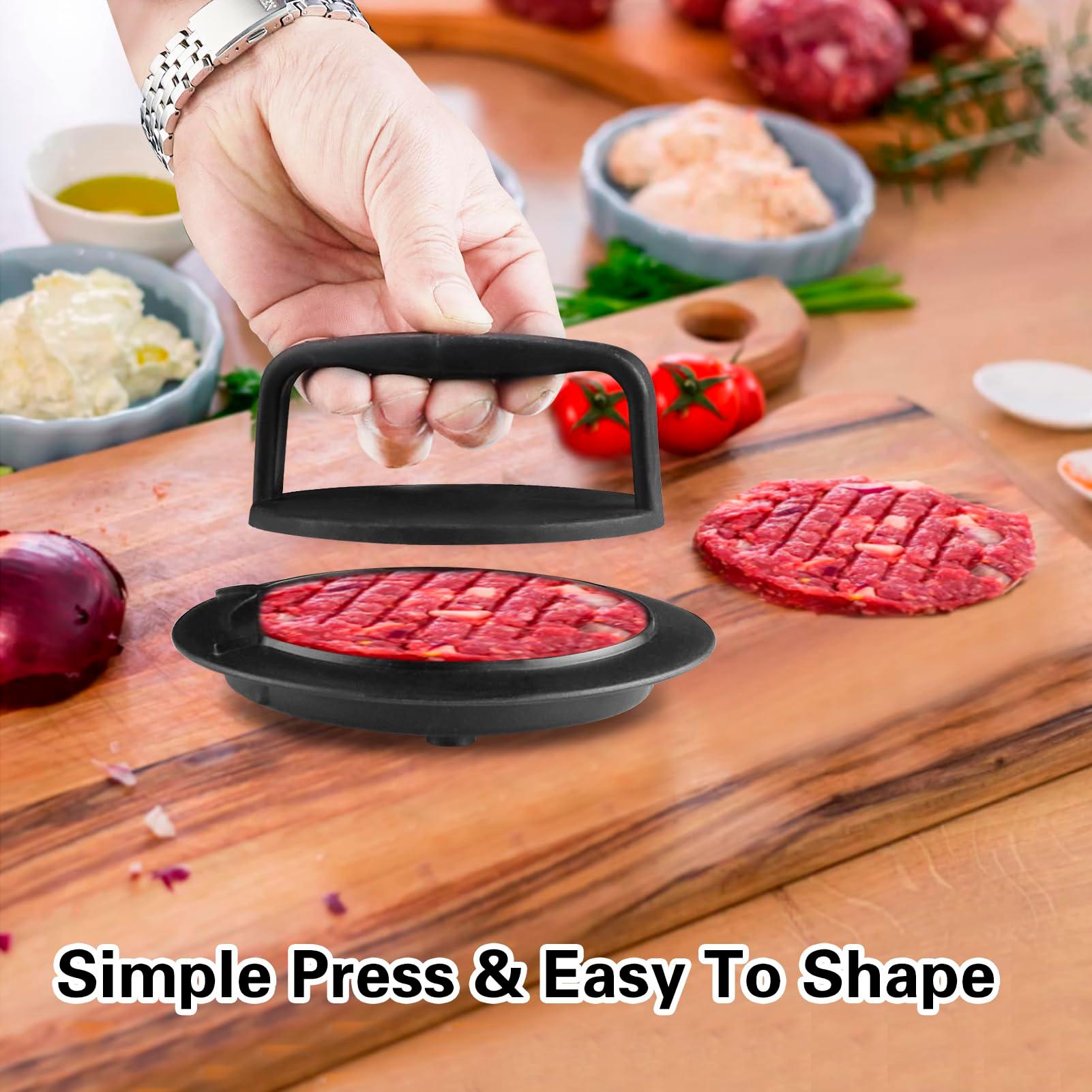 HiempTru Burger Press Patty Maker, Round Non-Stick Stuffed Hamburger Press Accessories Smashed Hamburger Press Patty Burger Meat Sausage Beef Maker Mold Kitchen Gadgets for Grilling (1 Pack, Black) - CookCave