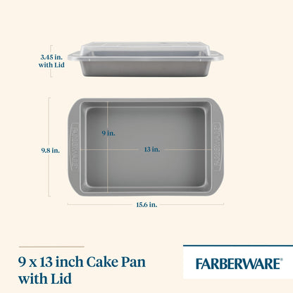 Farberware Nonstick Bakeware Baking Pan With Lid / Nonstick Cake Pan With Lid, Rectangle - 9 Inch x 13 Inch, Gray - CookCave