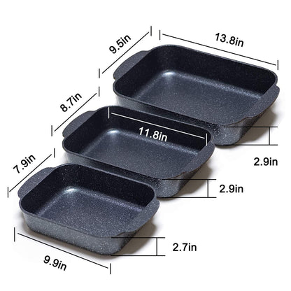 S·KITCHN Set of 3 Nonstick Roasting Pan Baking Dishes for Lasagna, Casserole and Bread Baking Pan, Large & Deep Lasagna Pan with Handles - CookCave