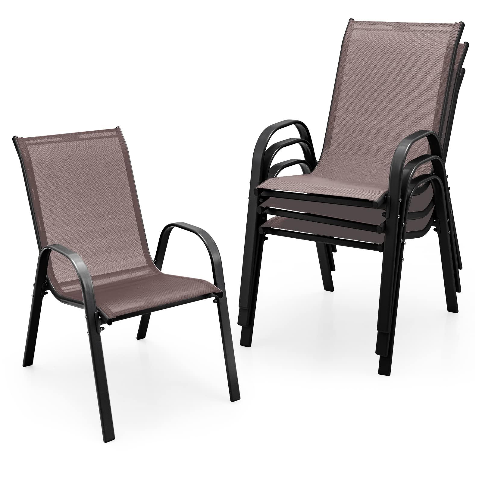 Tangkula 4 Pieces Patio Dining Chairs, Outdoor Stackable All Weather Heavy Duty Dining Chairs Set with Armrests, Support 330 LBS, for Poolside, Backyard, Garden, Deck, Front Porch (Brown) - CookCave