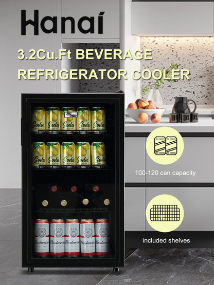 WANAI Beverage Refrigerator Cooler Fridge Glass Door 125Can Beer Fridge Beverage Cooler Drinks Wines Juice Soda Cooler Adjustable Shelves LED Lights Temp Control for Home Office Dorm Bar 3.5 Cu. Ft - CookCave