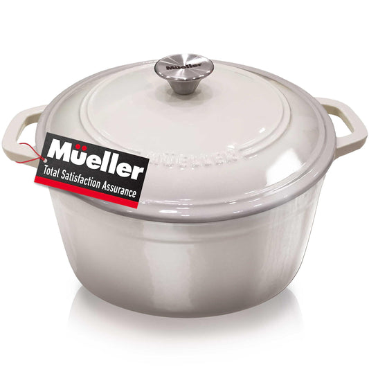 Mueller 6 Quart Enameled Cast Iron Dutch Oven, Dual Handles, Stainless Knob - For Braising, Stews, Roasting, Baking - CookCave