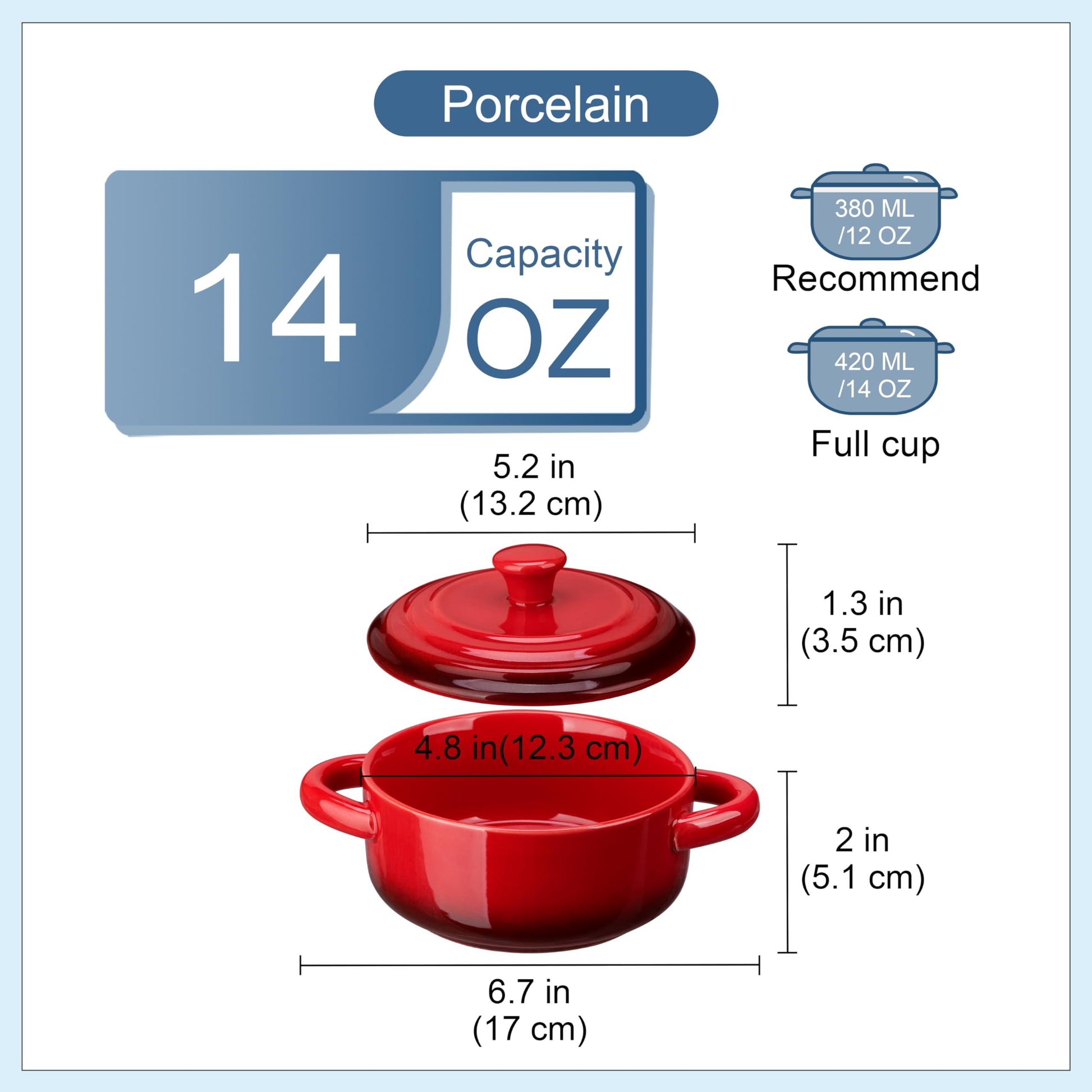LOVECASA Mini Cocotte Set,14 OZ Small Casserole Dishes with Lids, Soup Bowls With Handles,Individual Baking Ramekins,Oven, Microwave & Dishwasher Safe,Set of 4,Red - CookCave
