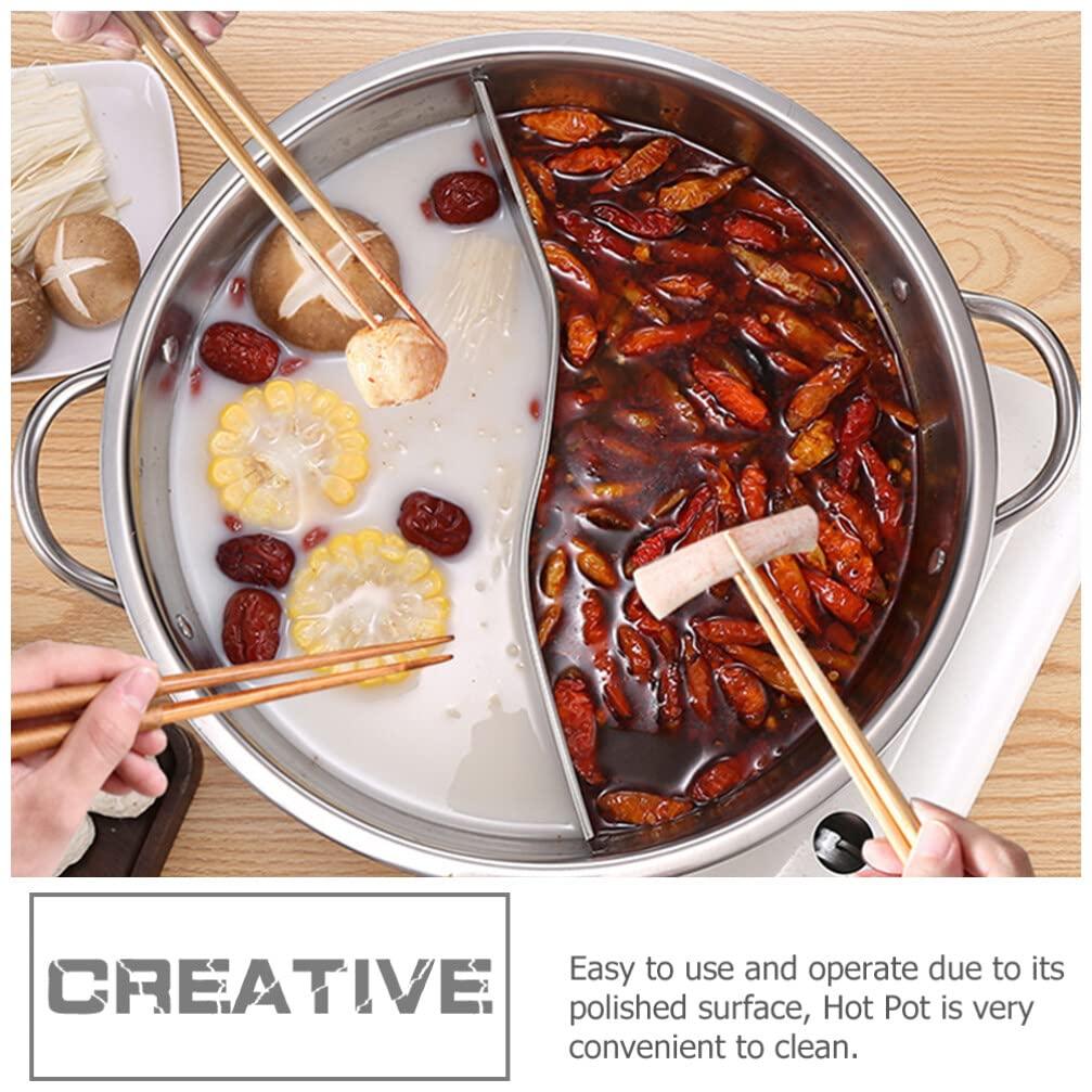 Shabu Hot Pot with Divider Hot Pot with Divider, Stainless Steel Shabu Shabu Hot Pots Dual Sided Soup Cookware Cooking Pot for Induction Cooktop Gas Stove, 28cm - CookCave