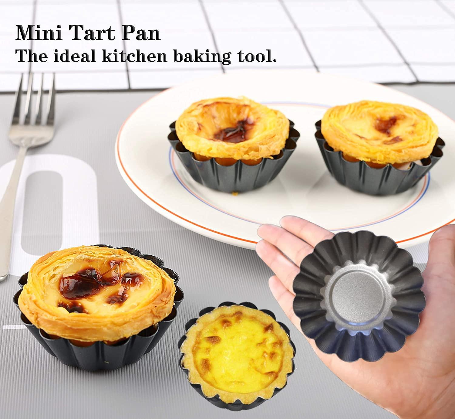 Xstronq Egg Tart Molds 12PCS Tart Pan, Mini Carbon Steel Non Stick Tart Pans, Tart Molds For Baking (2.6 inch) - CookCave