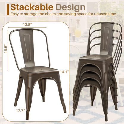 Furmax Metal Dining Chair Indoor Outdoor Use Stackable Classic Trattoria Chair Chic Dining Bistro Cafe Side Metal Chairs Set of 4 (Gun) - CookCave