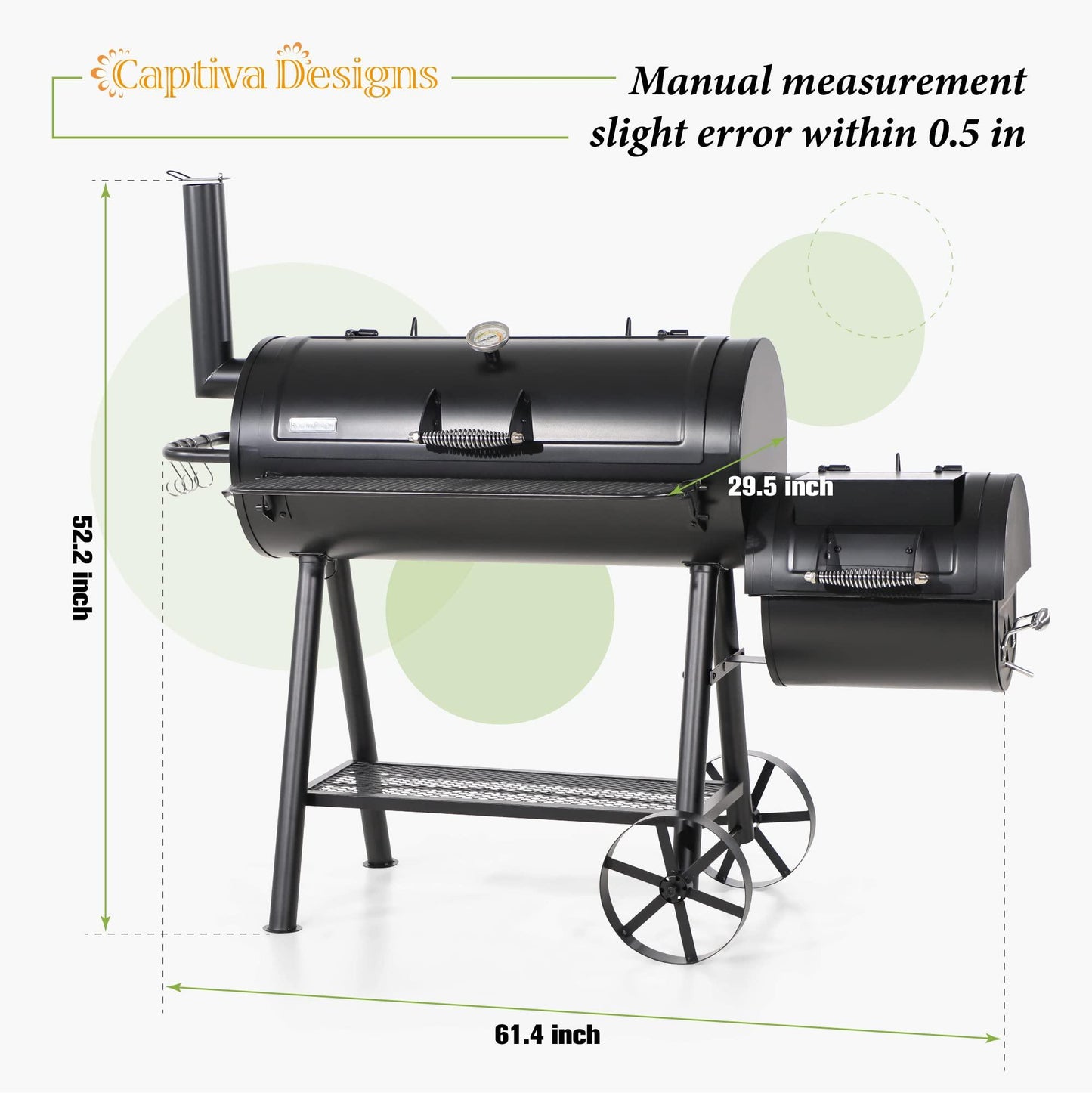 Captiva Designs Heavy Duty Outdoor Smoker,Extra Large Cooking Area(941 sq.in. in Total) Offset Smoker, Best Charcoal Smoker and Grill Combo for Outdoor Garden Patio and Backyard Cooking - CookCave