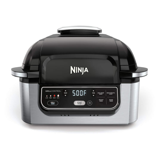 Ninja AG301 Foodi 5-in-1 Indoor Electric Grill with Air Fry, Roast, Bake & Dehydrate - Programmable, Black/Silver - CookCave
