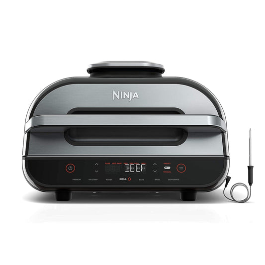Ninja FG551 Foodi Smart XL 6-in-1 Indoor Grill with Air Fry, Roast, Bake, Broil & Dehydrate, Smart Thermometer, Black/Silver - CookCave