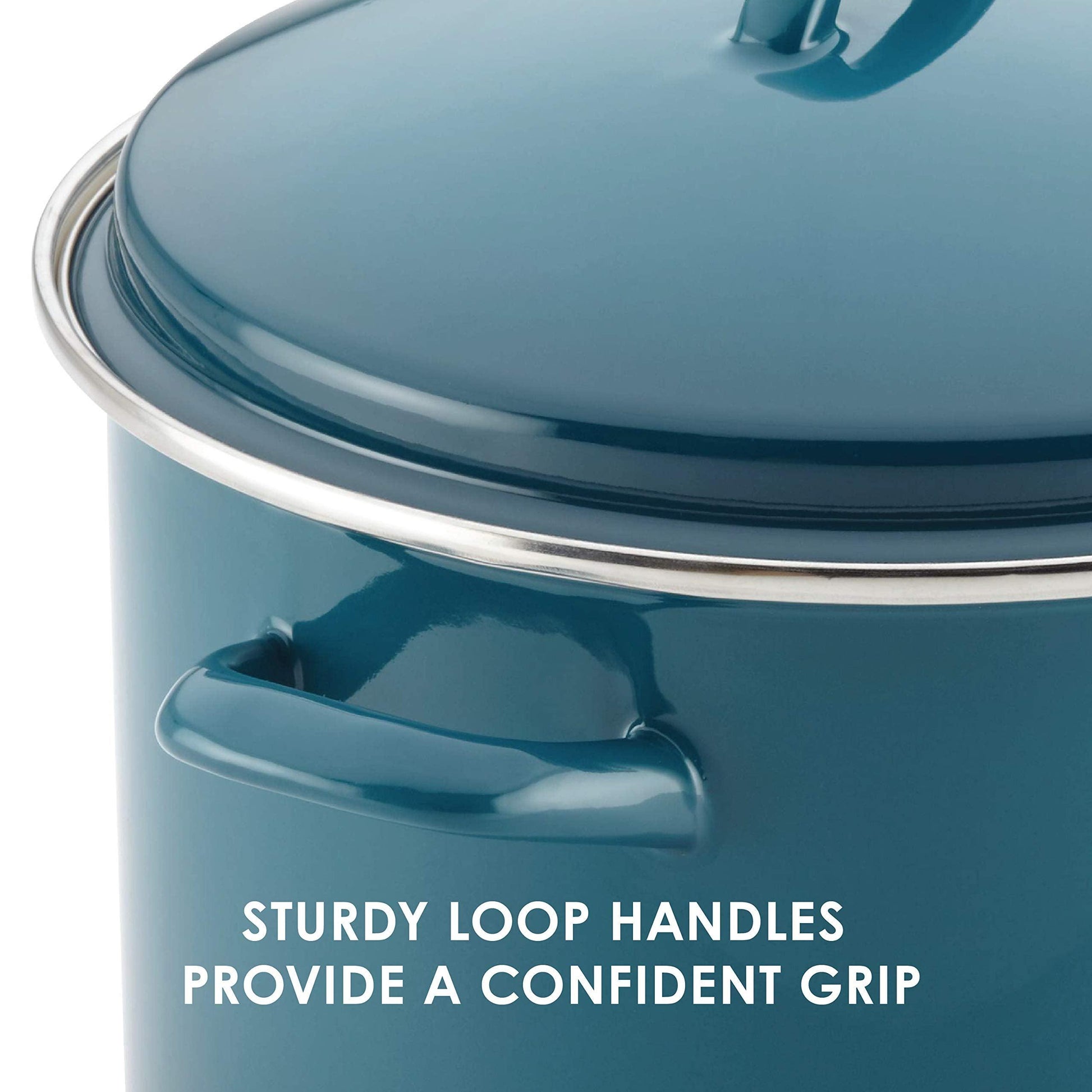 Rachael Ray Enamel on Steel Stock Pot/Stockpot with Lid, 12 Quart, Marine Blue - CookCave