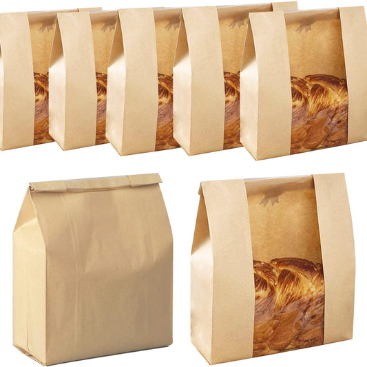Paper Bread Bags for Homemade Bread Sourdough Bread Bags Large Paper Bakery Bag with Window for Baked Food Packaging Storage,Label Seal Sticker Included Pack of 25(13.7x8.2x3.5 inch) - CookCave