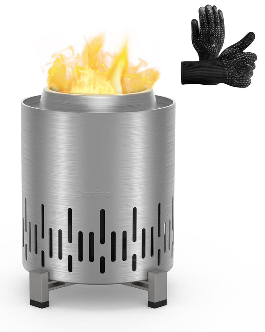 Tabletop Fire Pit with Stand, Low Smoke Mini Fire Pit for Backyard & Urban Indoor Fire Pit Fueled by Pellets or Wood, Full Body Made of Stainless Steel, Heat-Resistant Gloves, Travel Bag Included - CookCave