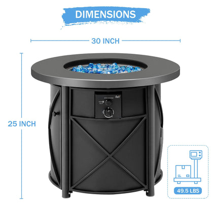 BALI OUTDOORS 30 Inch Round Gas Fire Pit Table, 50,000 BTU Propane Fire Pit Column with Blue Fire Glass Stone for Outside Patio and Garden - CookCave