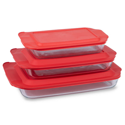 Pyrex Basics 6-Piece Glass Baking Dishes With Lids, (2 QT, 3 QT, 4.8 QT) Bakeware Sets, Freezer and Microwave Safe - CookCave