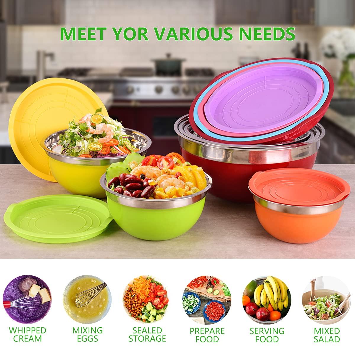 Mixing Bowls with Lids for Kitchen - 26 PCS Stainless Steel Nesting Colorful Mixing Bowls Set for Baking,Mixing,Serving & Prepping,Size 7, 5.5, 5, 4, 3, 2, 1.5QT,12 Cooking Utensils - CookCave