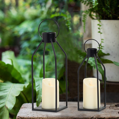 HPC Decor Modern Farmhouse Lantern Decor- Black Metal Candle Lanterns for Christmas- Lanterns Decorative w/Timer Flickering Candles for Living Room,Home,Indoor, Outdoor,Table,Fireplace Mantle Decor - CookCave