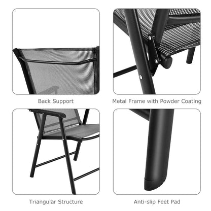 S AFSTAR Patio Chairs, Outdoor Foldable Sling Chairs with Armrests for Lawn Garden Backyard Poolside Porch, Folding Outdoor Chairs (Set of 4, Gray) - CookCave