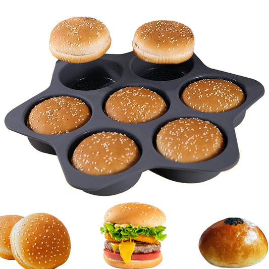 atrccs Silicone Hamburger Bun Mold 7 cavity loaf pan Non Stick Baking Pannon-stick pan easy to release household silicone food baking New Baking tool (black) - CookCave