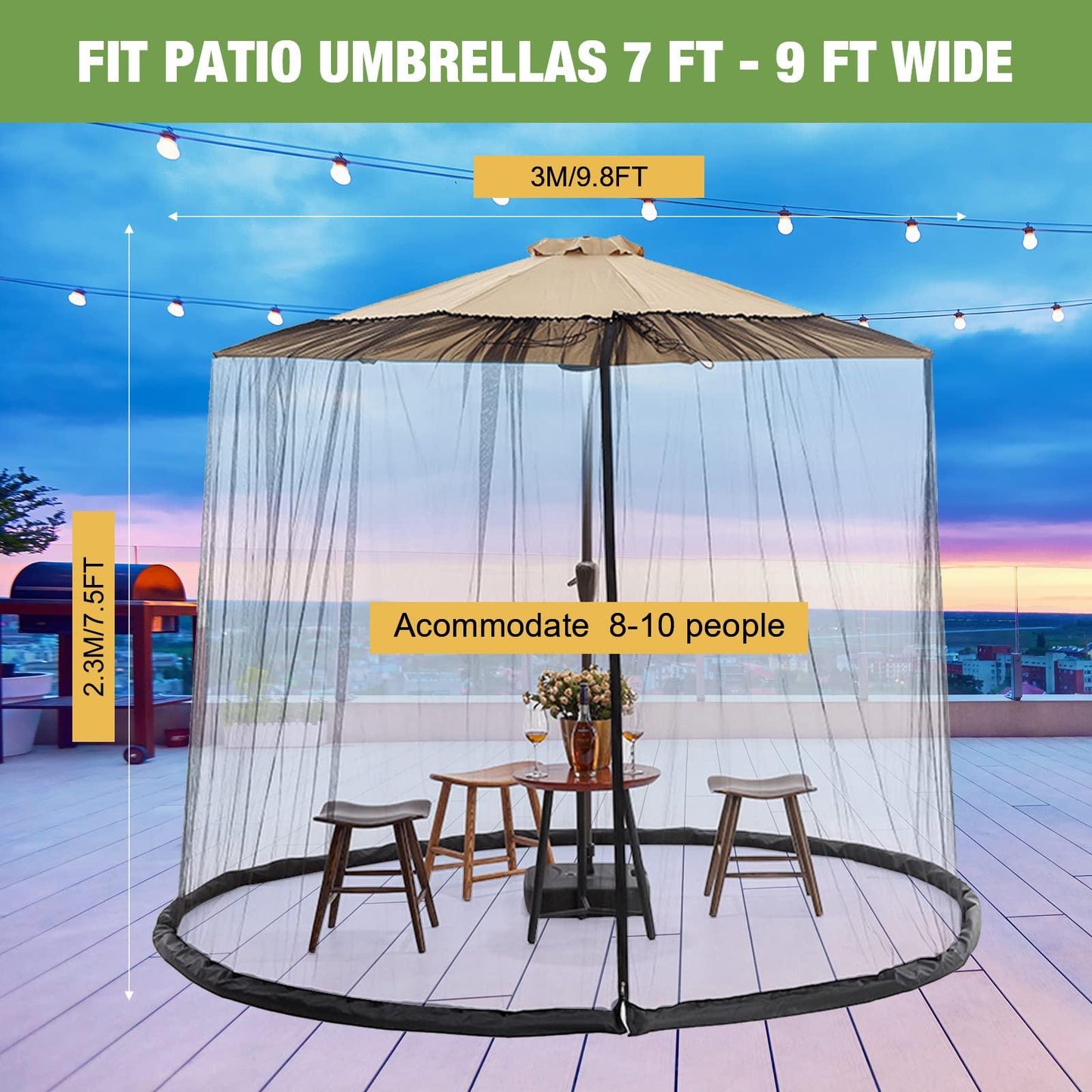 Sanwuta 2 Pcs Patio Umbrella Screen Patio Umbrella Mosquito Netting Fits 7-11ft Outdoor Umbrellas and Patio Tables, Does Not Contain Patio Umbrella - CookCave