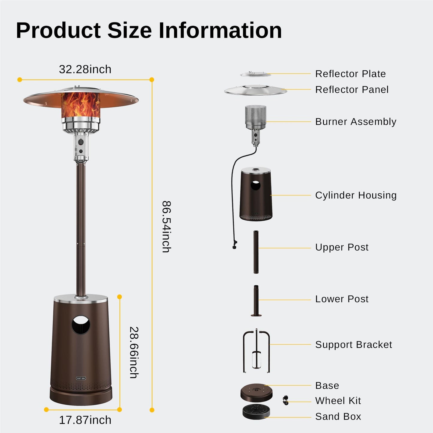 EAST OAK 50,000 BTU Patio Heater with Sand Box, Table Design, Double-Layer Stainless Steel Burner, Wheels, Triple Protection System, Outdoor Heater for Home and Residential, 2023 Upgrade, Bronze - CookCave