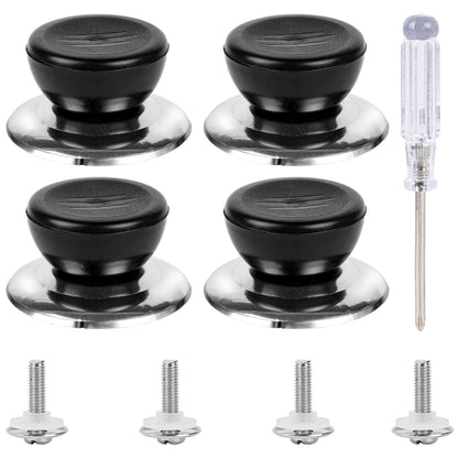 KALIONE 4 Sets Pot Lid Knobs, Heat Resistant Crock Top Lid Knobs Handles Replacement, Universal Lid for Pots and Pans, Cookware Replacement Pan Lid Kit with Screwdriver for Home Kitchen Supplies,Black - CookCave