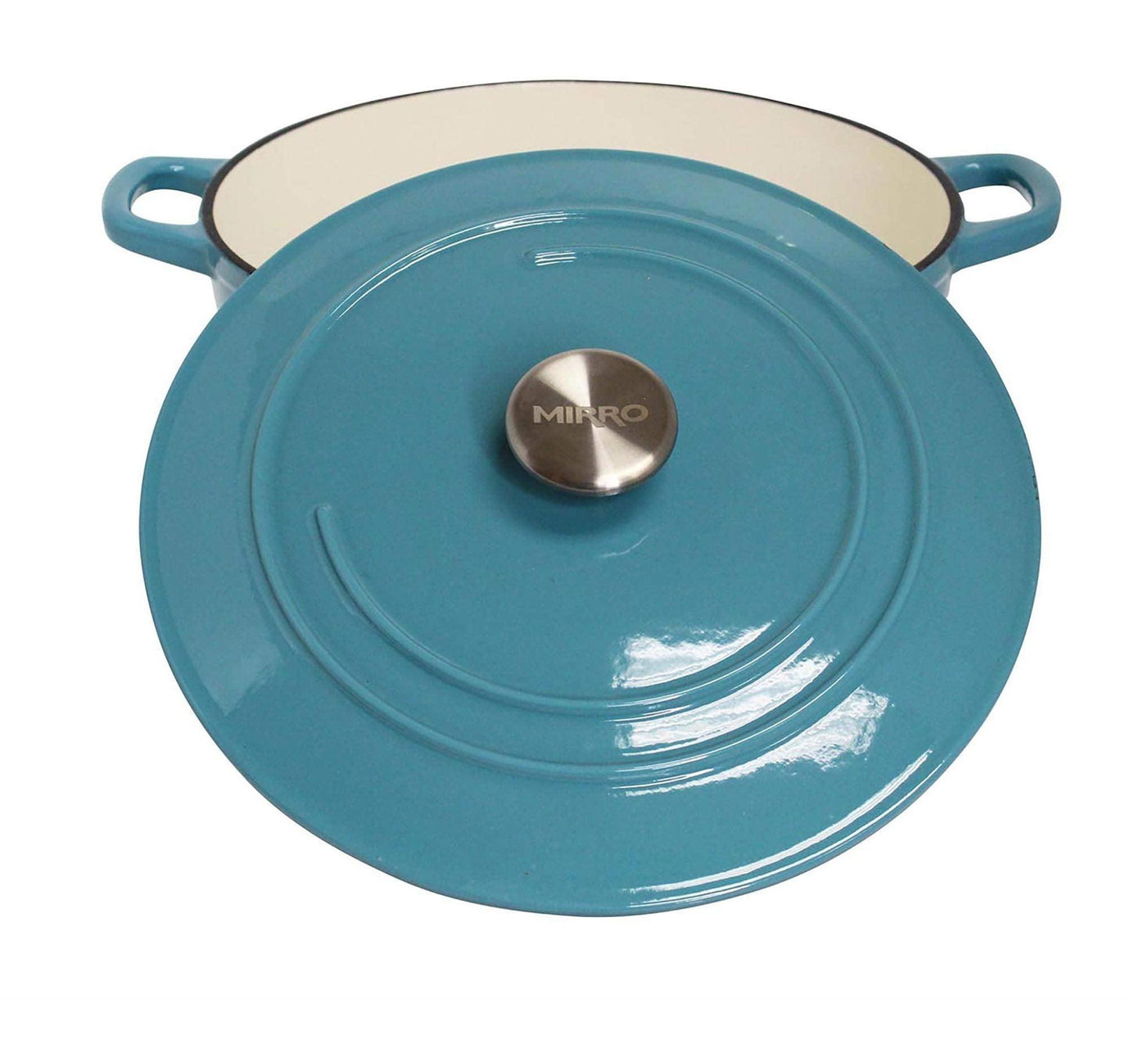 Mirro MIR-19063 4.8 Quart Cast Iron White Enamel Coated Interior Dutch Oven, Teal, Ready to Use - CookCave