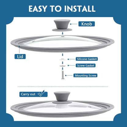 TOPULORS Universal Lid for Pots, Pans and Skillets, Tempered Glass with Silicone Rim Fits All 9 to 11 Inch Diameter Cookware, Frying Pan Cover, Replacement Lid, Dishwasher Safe, Grey - CookCave