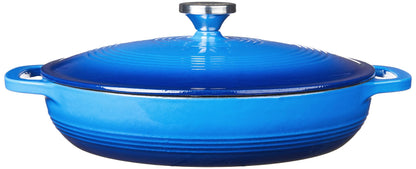 Lodge 3.6 Quart Enameled Cast Iron Oval Casserole With Lid – Dual Handles – Oven Safe up to 500° F or on Stovetop - Use to Marinate, Cook, Bake, Refrigerate and Serve – Caribbean Blue - CookCave