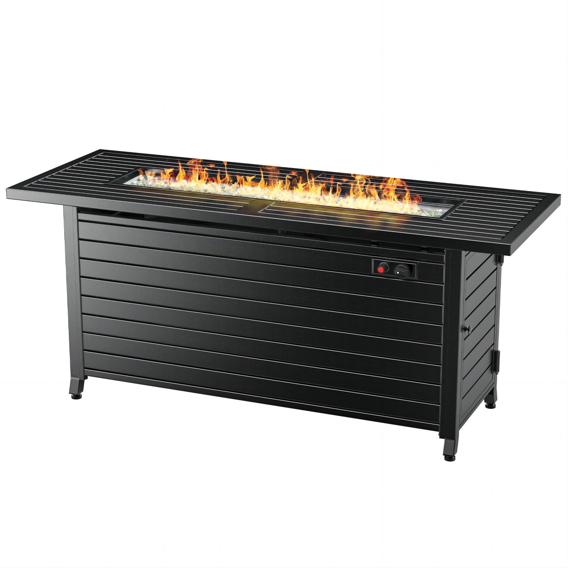 LEGACY HEATING Sigma 1 57 Inch Propane Fire Pit Table, 50,000BTU Outdoor Gas Fire Pit, 2 in 1 Rectangular Firepit Extruded Aluminum w/ Lid, Glass Beads, ETL Certified for Gatherings on Patio, Black - CookCave