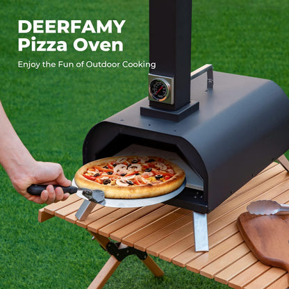 DEERFAMY Outdoor Pizza Oven, Wood Pellet Burning Pizza Oven with Thermometer, Multipurpose Portable Pizza Oven for Backyard, Outdoor Kitchen with Carry Bag, Pizza Stone, Pizza Peel, Pizza Cutter - CookCave