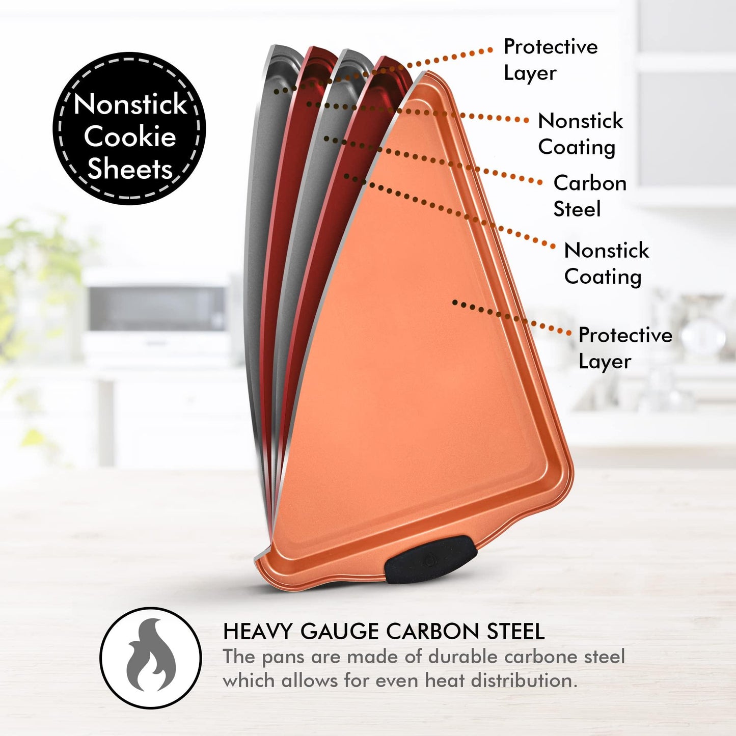 Perlli Baking Pan 10 Piece Set Nonstick Copper Steel Oven Bakeware Kitchen Set with Silicone Grips, Cookie Sheets, Round Cake Pans, 9x13 Pan with Lid, Loaf Pan, Deep Pan, Pizza Crisper, Muffin Pan - CookCave
