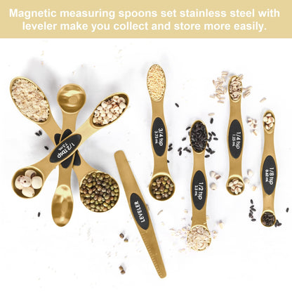 Magnetic Measuring Spoons Set Stainless Steel with Leveler-9pcs Stackable Measuring Cups for Baking-Measuring Cups and Spoon Set Kitchen Gadgets Apartment Essentials Fits in Spice Jars - CookCave