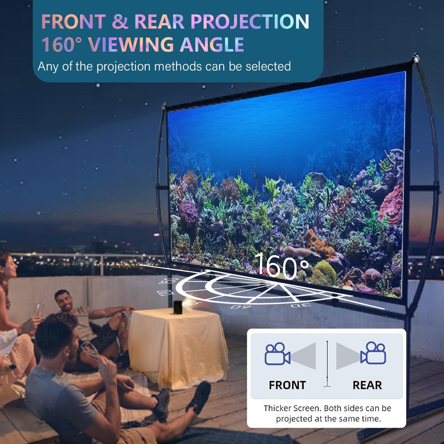 Projector Screen with Stand, 100 inch Outdoor Projector Screen, Portable Projector Screen with Carry Bag, 16:9 4K Rear Front Movie Screen for Home Backyard Theater - CookCave