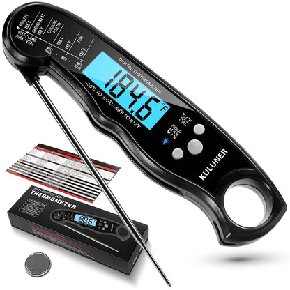 KULUNER TP-01 Waterproof Digital Instant Read Meat LCD Thermometer with 4.6” Folding Probe Backlight & Calibration Function for Cooking Food Candy, BBQ Grill, Liquids,Beef(Black) - CookCave