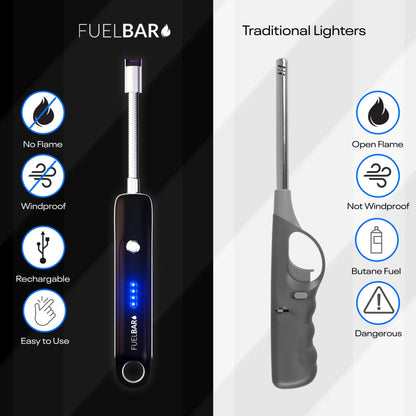 FUELBAR BBQ Lighter Candle Lighter Electric Lighter Rechargeable USB Lighter with Long Flexible Neck for Light Candles Incense Gas Stoves Grill Camping Barbecue Fireworks (Black) - CookCave