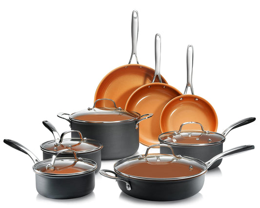 Gotham Steel Pro 13 Pc Ceramic Pots and Pans Set Non Stick Cookware Sets Pot and Pan Set, Kitchen Cookware Sets, Ceramic Cookware Set, Hard Anodized Cookware Set, Pot Set, Dishwasher Safe, Copper - CookCave