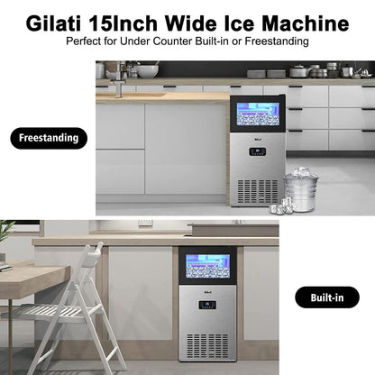Upgraded Commercial Ice Maker Machine 160LBS/24H with 35LBS Storage Bin, 15Inch Wide Ready 11-20 Mins Under Counter/Freestanding Stainless Steel Large Ice Machine - CookCave