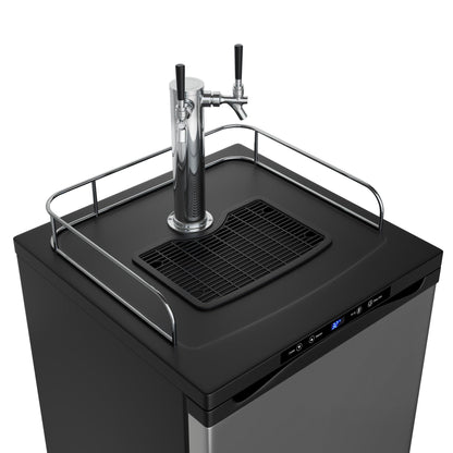 EdgeStar KC3000SSTWIN Full Size Dual Tap Kegerator with Digital Display - Black and Stainless Steel - CookCave