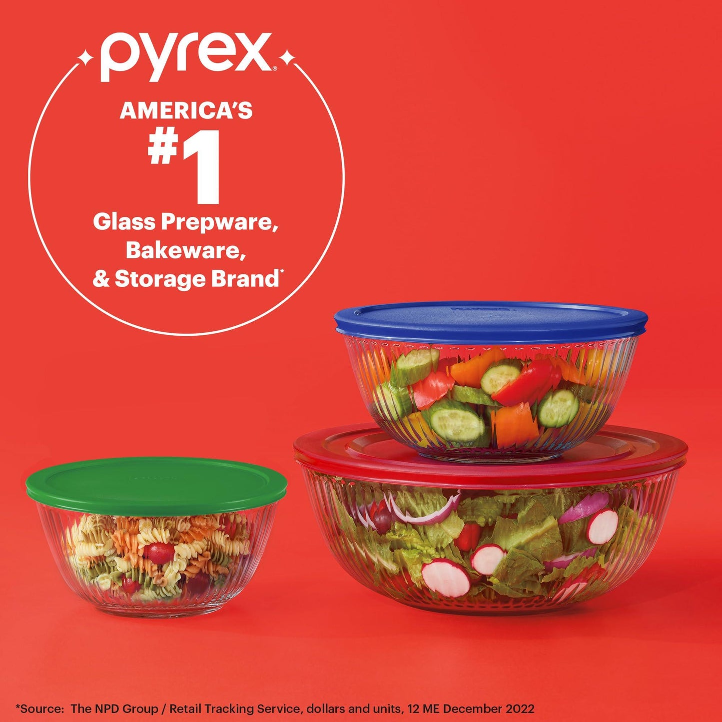 Pyrex Sculpted Large 6-Piece Glass Mixing Bowls, 1.3 QT, 2.3 QT, and 4.5 QT Prepping and Baking Food Storage Set, Dishwasher, Microwave and Freezer Safe - CookCave