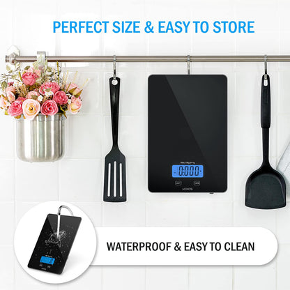 KOIOS Food Scale, 33lb/15Kg Digital Kitchen Scale for Food Ounces and Grams Cooking Baking, 1g/0.1oz Precise Graduation, Waterproof Tempered Glass, USB Rechargeable, 6 Weight Units, Tare Function - CookCave